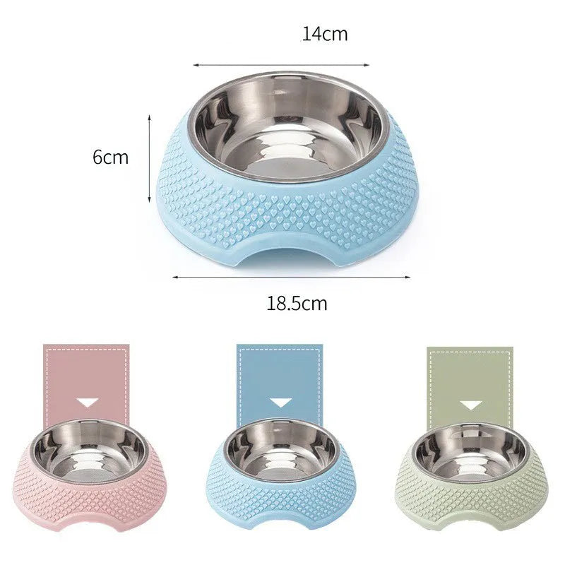 Blue stainless steel pet bowl with non-slip base for cats and small dogs
