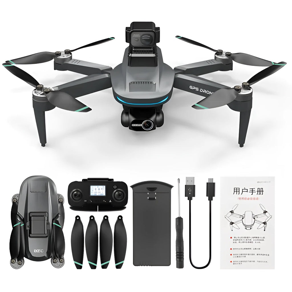 Brushless folding UAV with two-axis mechanical stabilisation head and GPS return, plastic construction, under 30 cm size, in storage bag