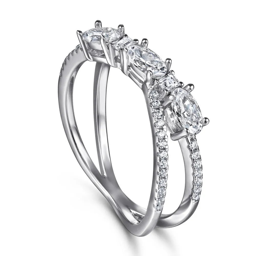 925 silver rotary cross zircon ring with white gold finish on white background