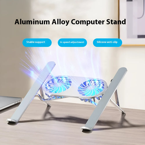 Aluminium alloy laptop cooling stand with twin fans and height adjustment mechanism