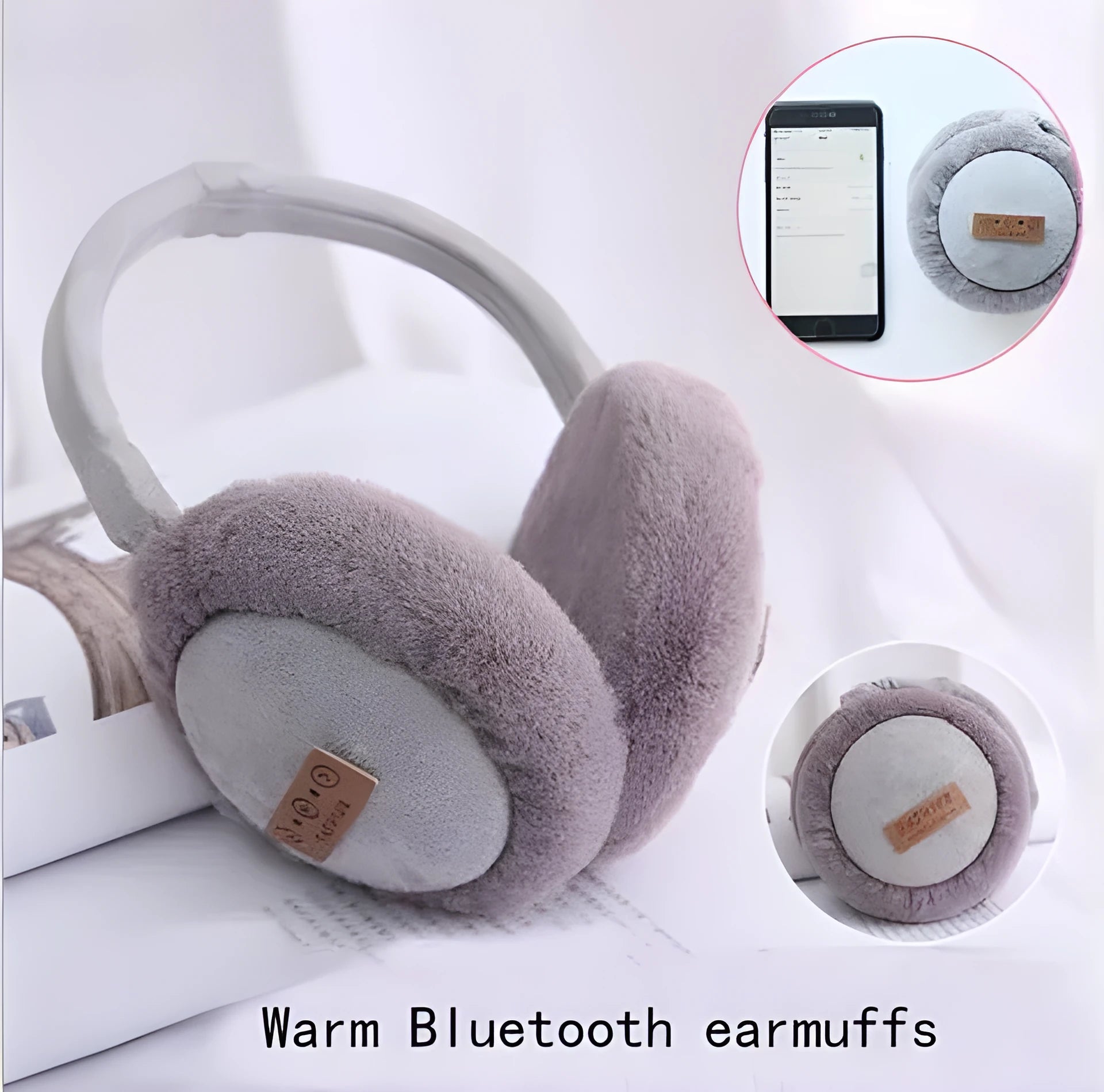Bluetooth earmuffs headphones with plush lining in solid colour, foldable and adjustable