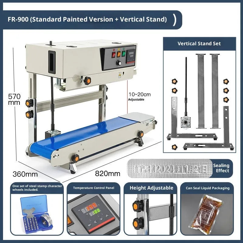 FR-900 vertical automatic continuous sealing machine entry-level paint rack style L820×W385×H310 mm 110V