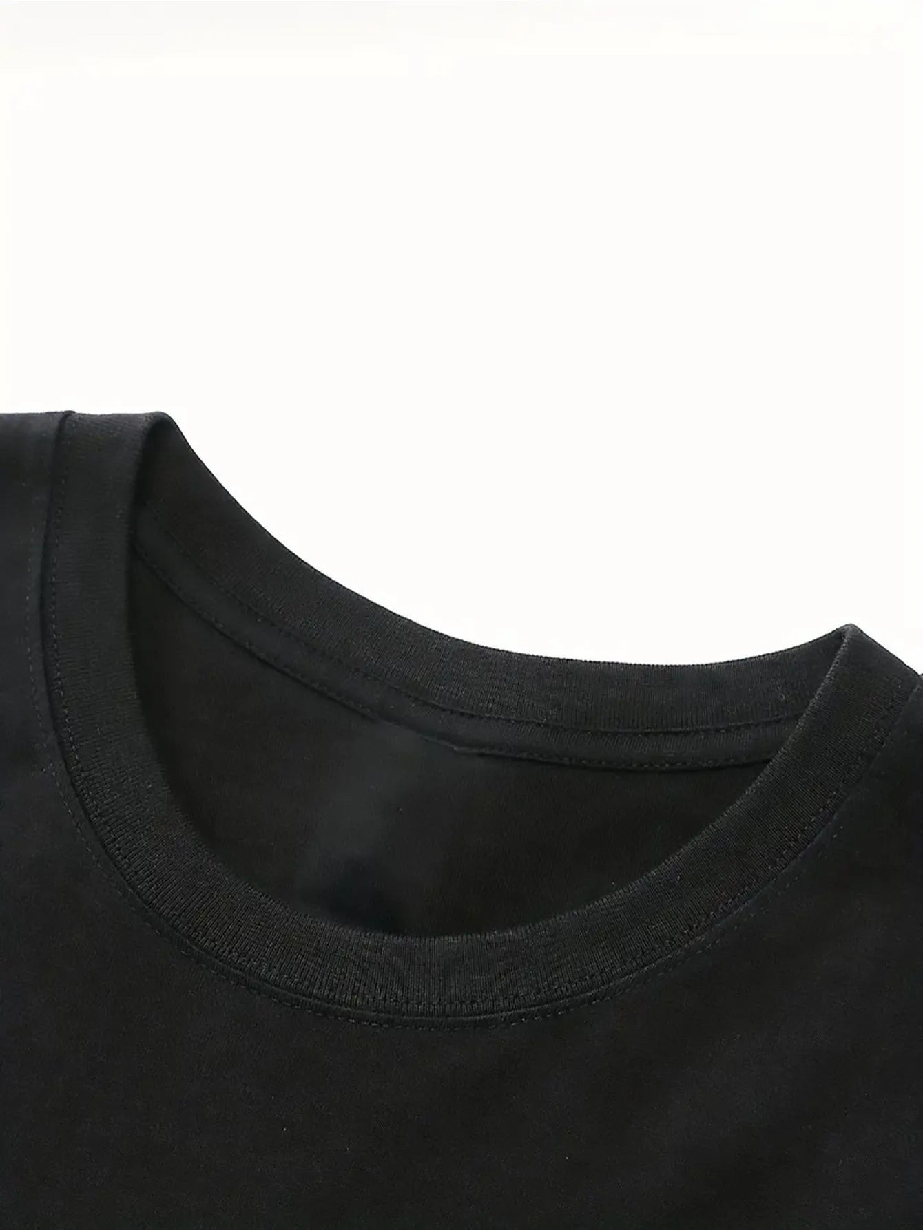 Men's black cartoon printed cotton short sleeve t-shirt, pullover style, sizes M to 3XL