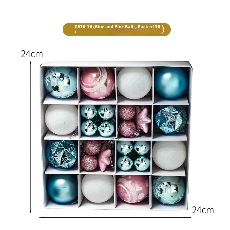 Set of 36 electroplated plastic Christmas tree pendant balls in silver colour with shiny metallic finish