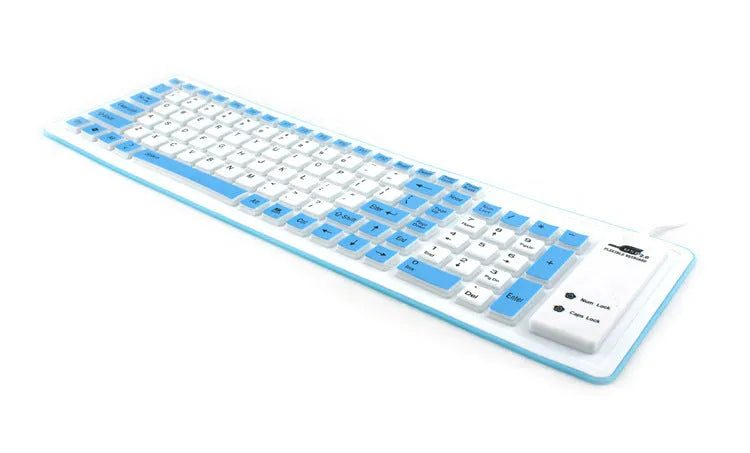 Folding waterproof silicone keyboard USB in six colours black blue green orange pink purple