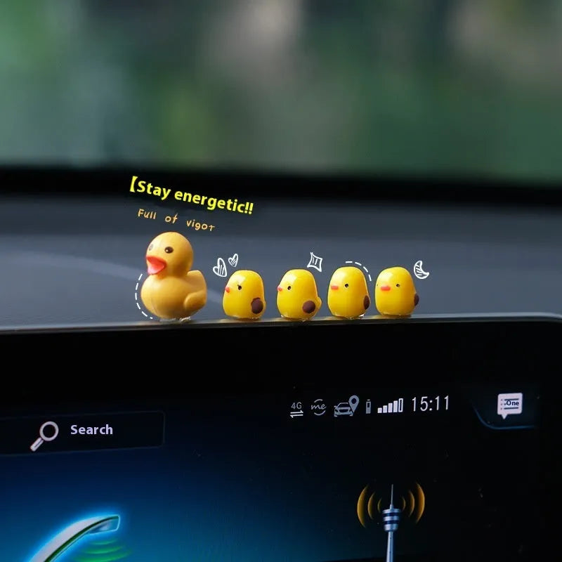 Set of small plastic yellow duck cartoon ornaments for car dashboard decoration