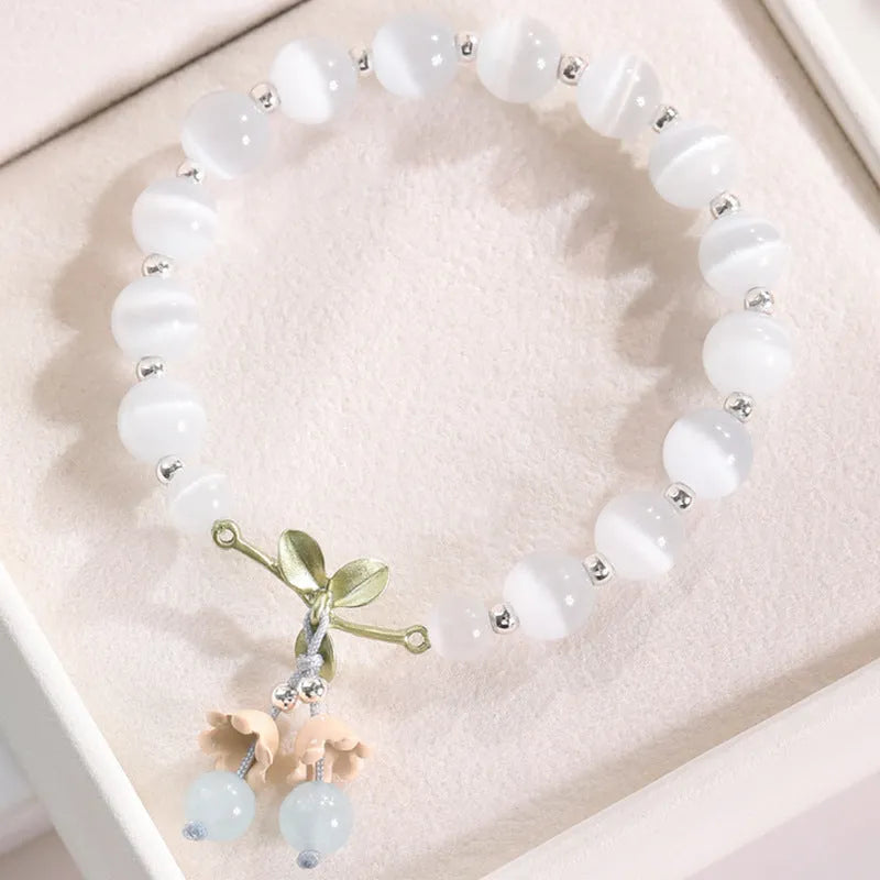 Electroplated opal cat's eye stone beaded bracelet with diamond-shaped beads for women in multiple colour variations