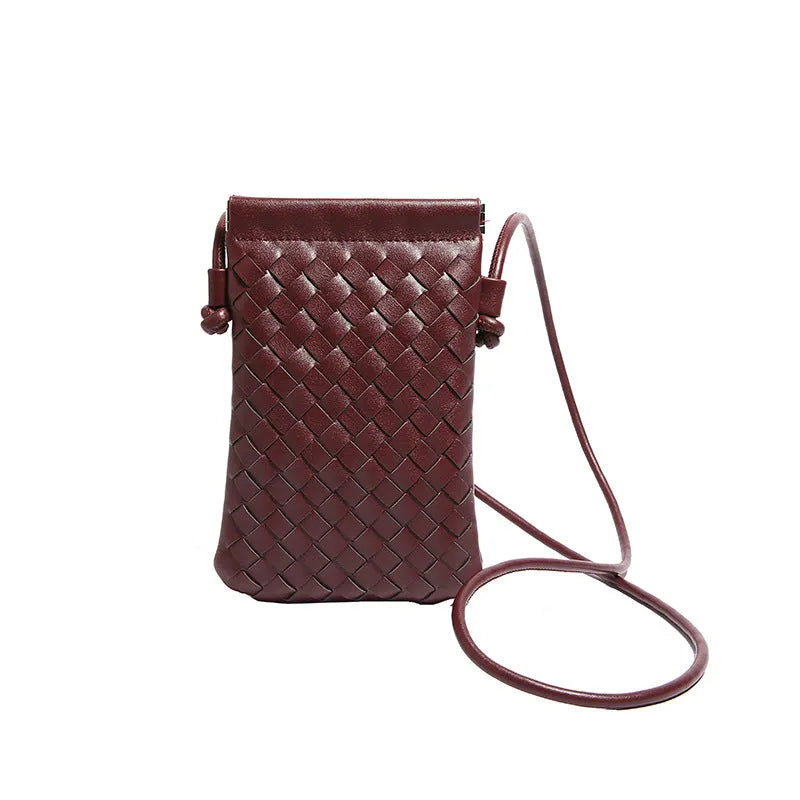 Vintage Weave pattern PU crossbody bag in square vertical shape, shown in khaki colour.
