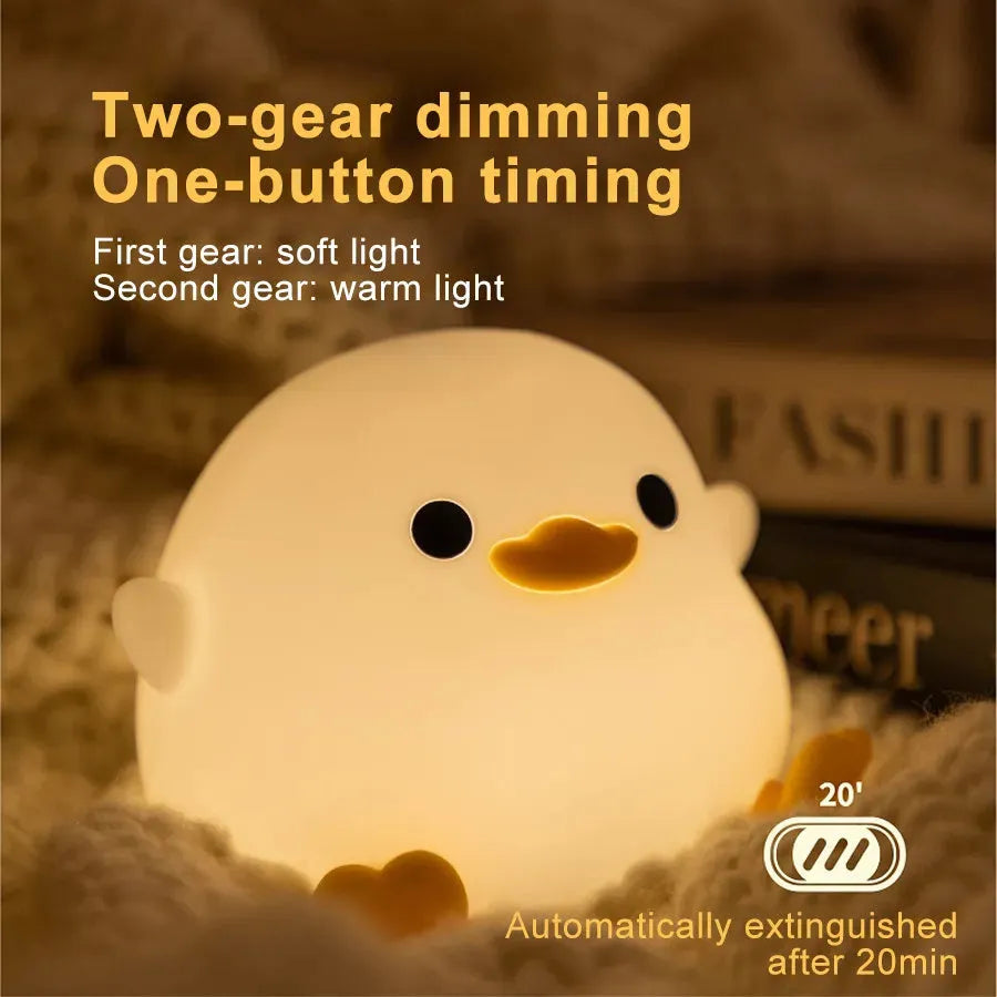 Doudou Duck silicone night light with squeeze control USB charging, 122x105x92mm