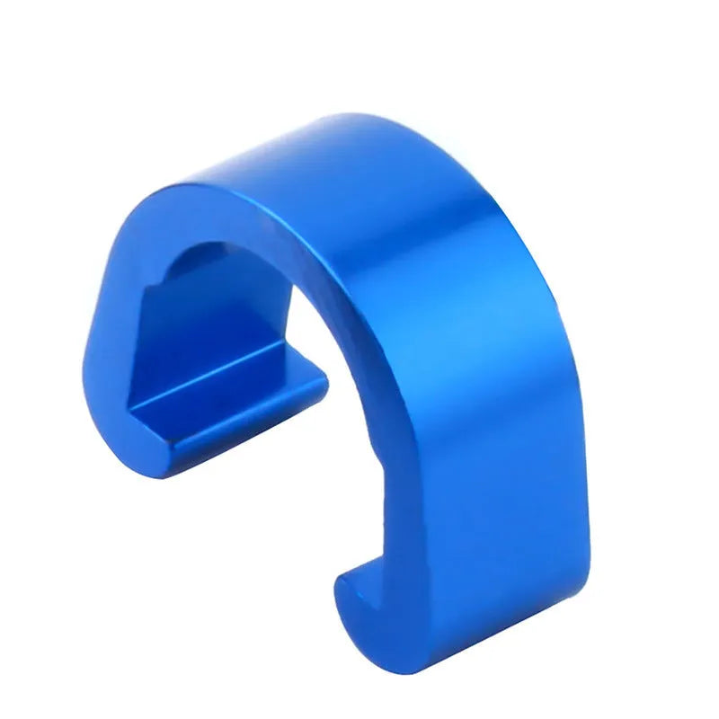 Ten aluminium alloy C-shaped buckles in assorted colours on a white background.