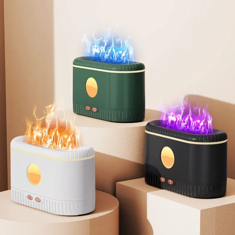 Simulated flame atmosphere humidifier, desktop aromatherapy mist diffuser, 200ml, white or black, 168 x 79 x 105mm
