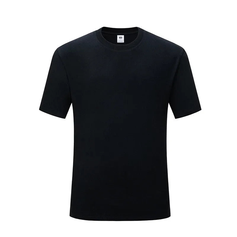 Men's solid black loose fit round neck cotton t-shirt laid flat