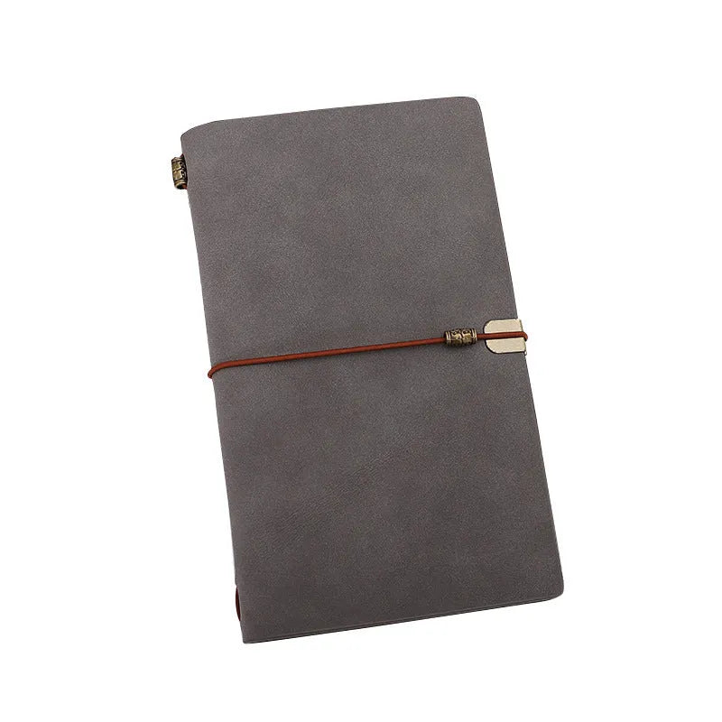 A6 diary notebook with imitation leather cover and cowhide rope binding, shown in grey colour.