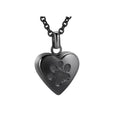 Simple titanium steel heart pendant necklace with paw print detail, a cinerary casket that opens.
