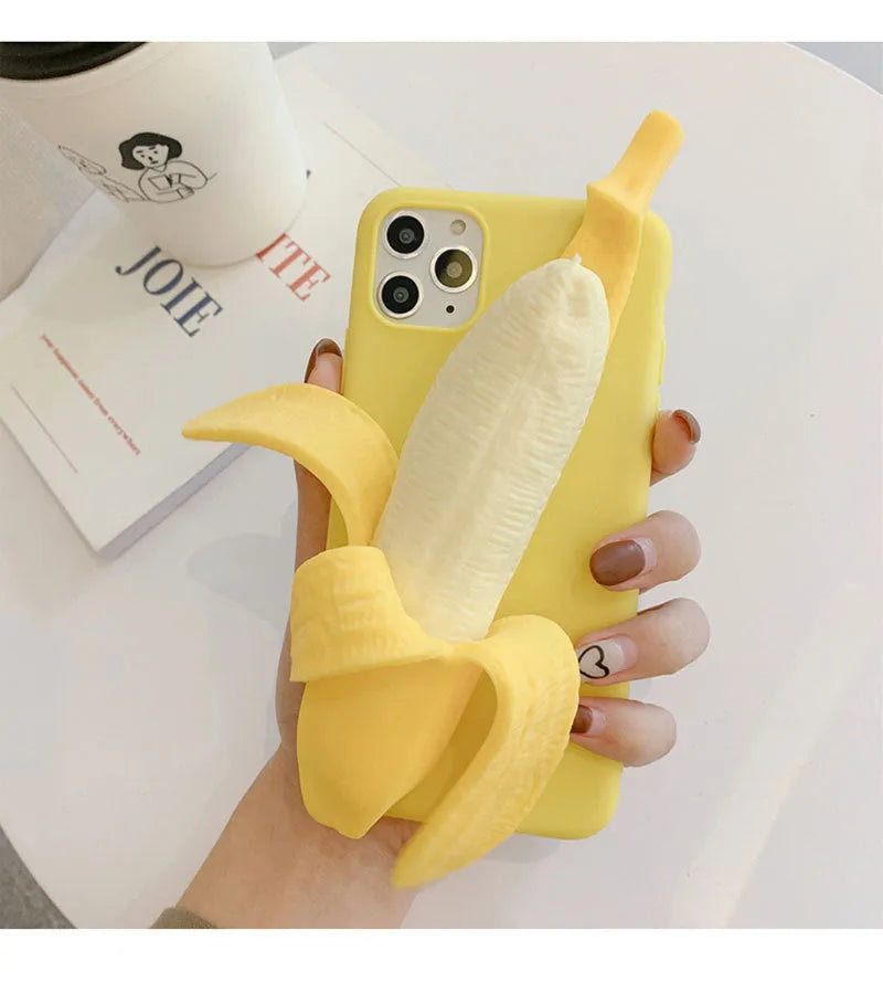 Yellow banana-shaped silicone phone case with unzip feature for iPhone protection