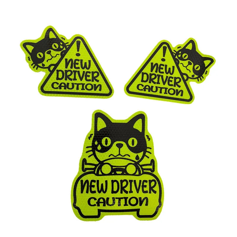 Three magnetic reflective stickers featuring cat, panda, and duck designs with reflective surfaces