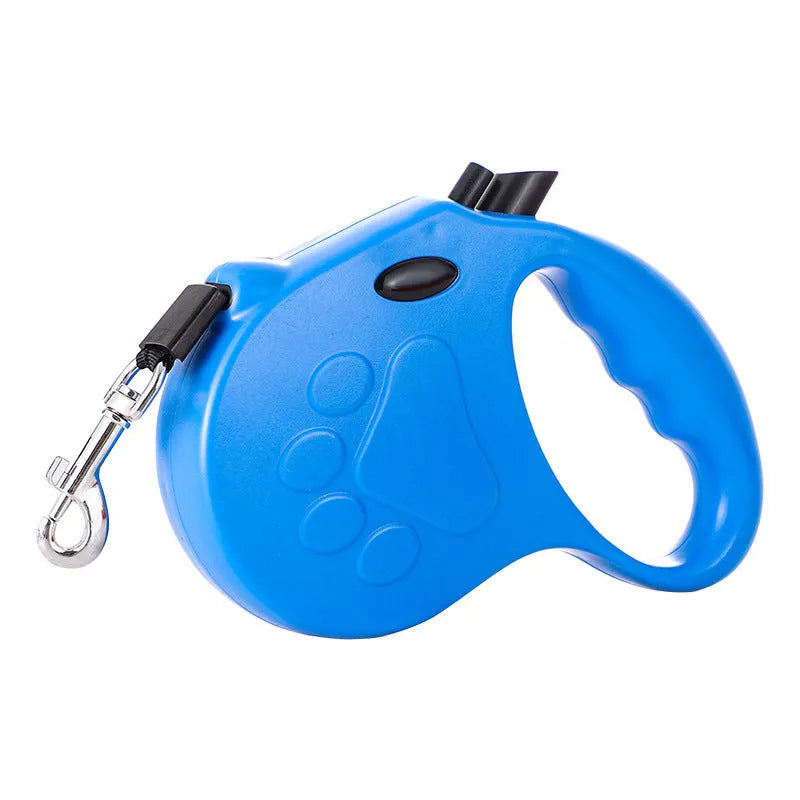 Automatic telescopic traction rope for pets in ABS, 140x168mm, with lock button and retractable cord, ten colours available