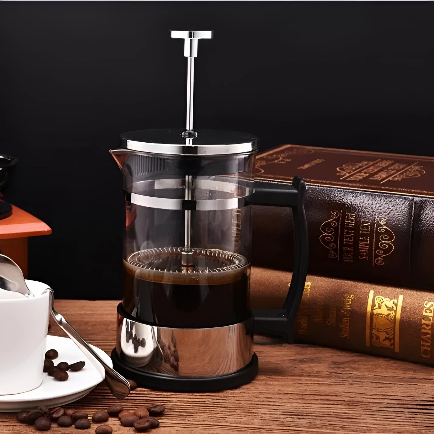 Compact manual pour-over coffee maker with glass and stainless steel construction, showing 350ml capacity