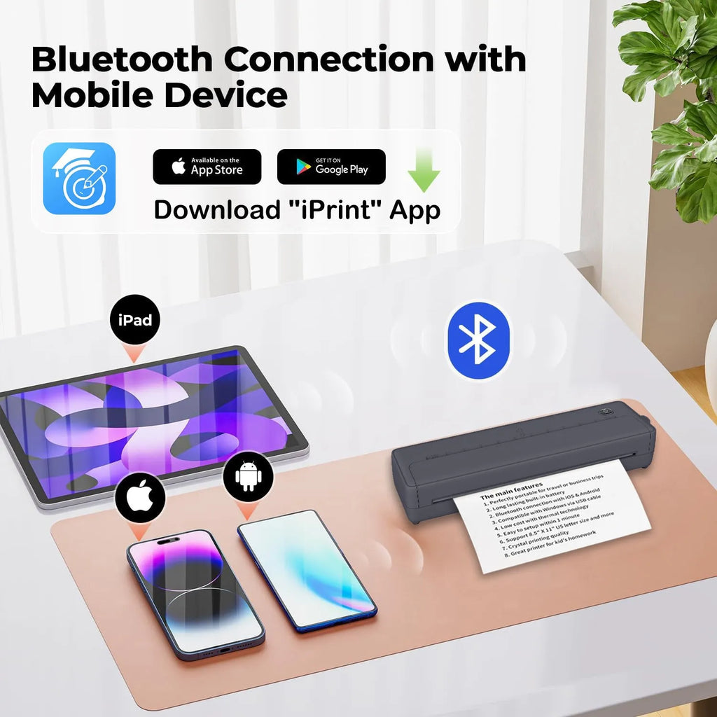X8 portable thermal printer in black or white with Bluetooth and USB connectivity