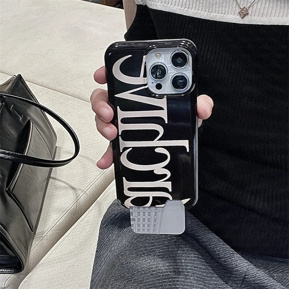 Black hard cover TPU phone case with niche letter card filin pattern for iPhone