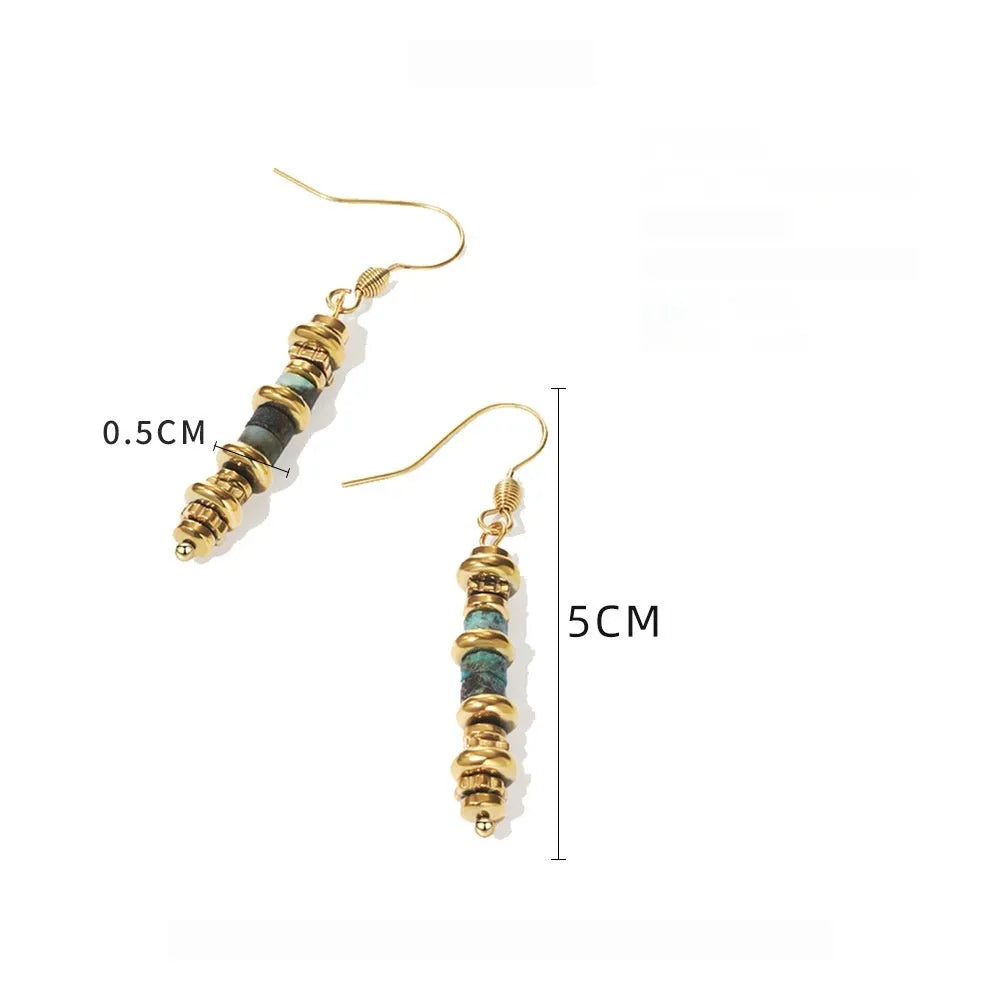 Geometric titanium steel dangle earrings with 18K gold plating in retro style
