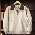 Men's plus size washed cotton loose-fit flight jacket in army green