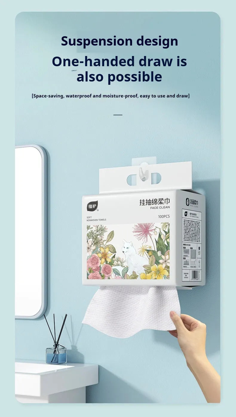 Disposable face cloth roll in hanging dispenser with 100 thickening sheets