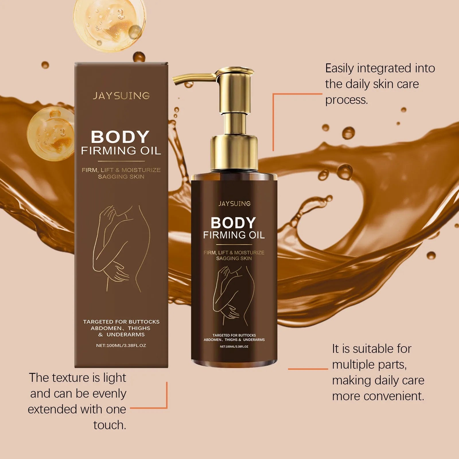 100 ml bottle of nourishing and firming body oil with coffee seed oil and hyaluronic acid.