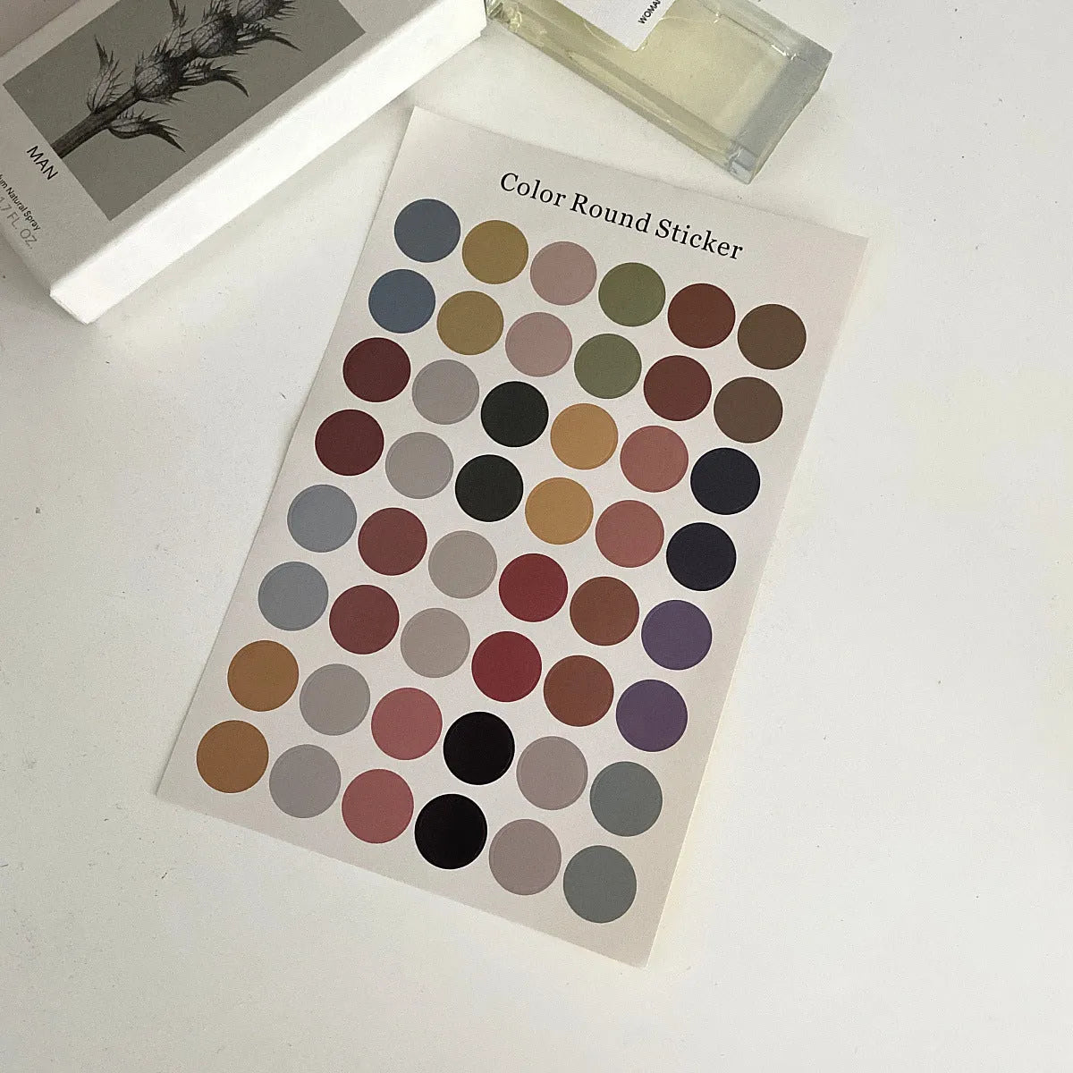 Morandi earth colour polka dot sticker sheet with 48 individual 2cm circular stickers