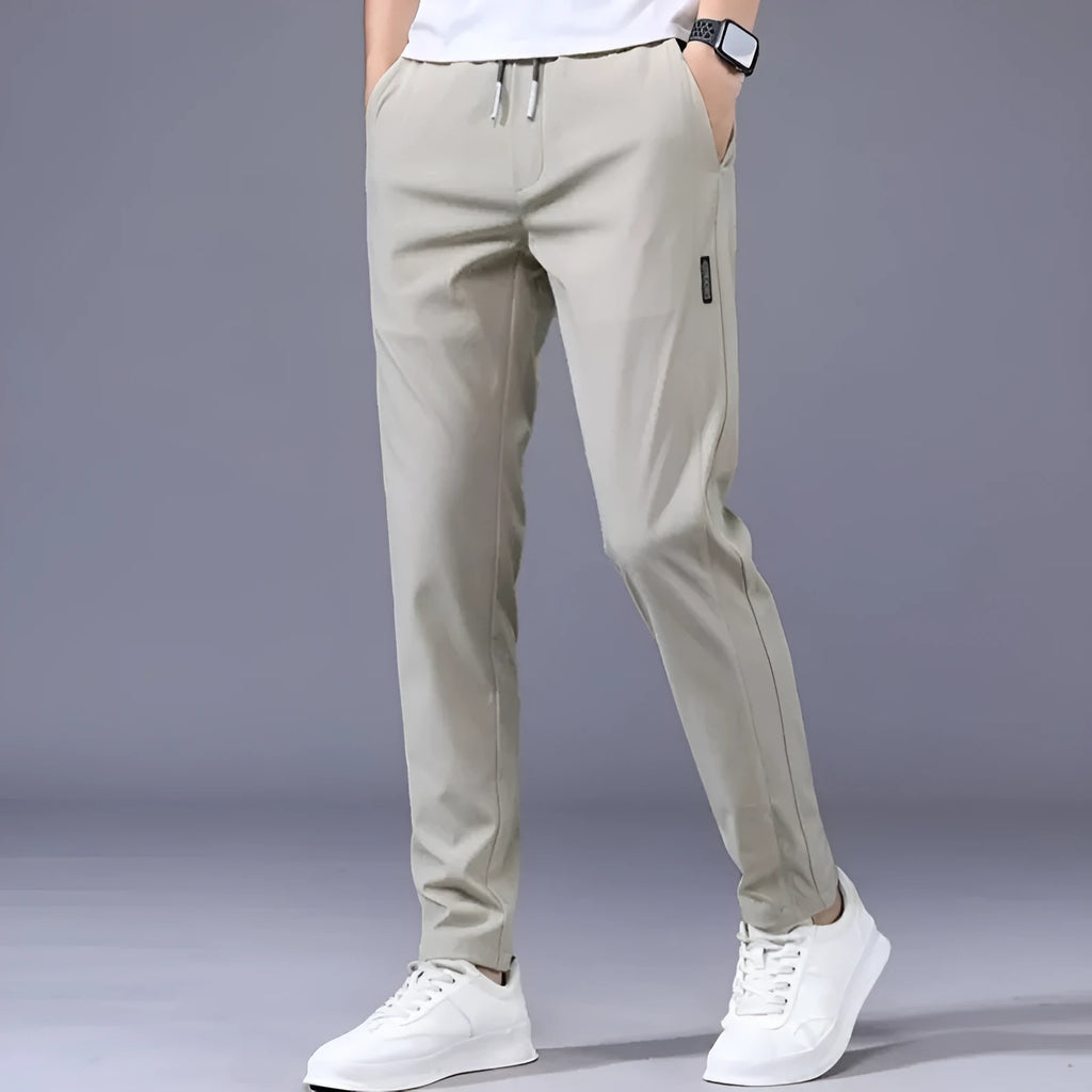 Men's loose straight drawstring sweatpants in khaki, summer casual thin trousers Korean version