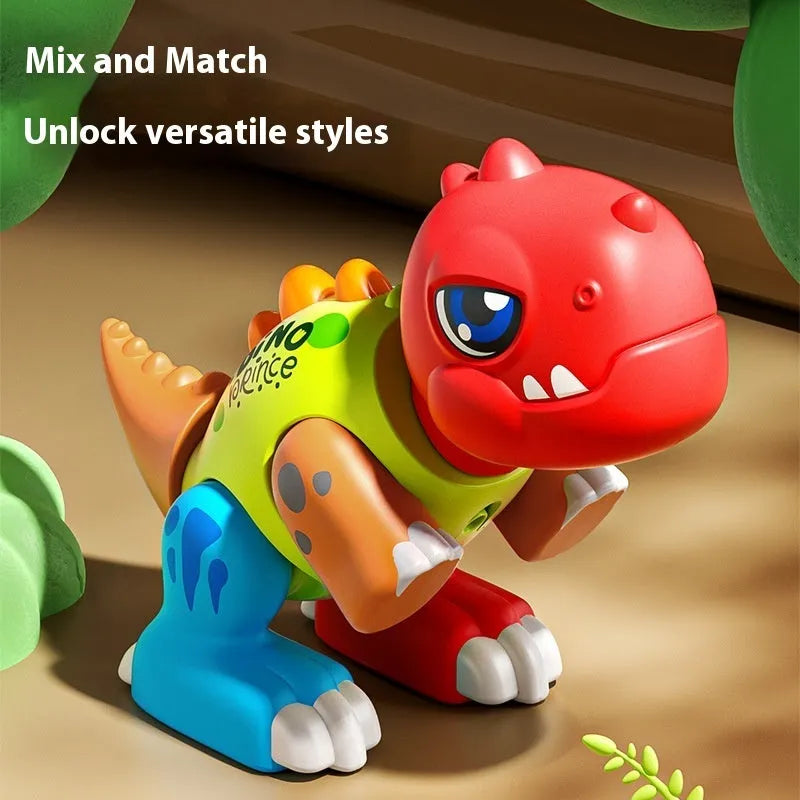 Magnetic assembly dinosaur toy in ABS, four model types with listed sizes from 15.5cm to 18cm, ages 3 plus