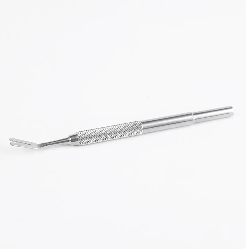 Silver stainless steel tick tweezers with fine-point tip for pet tick removal