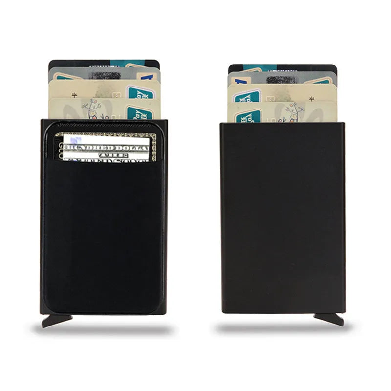 Aluminium alloy metal credit card holder with frosted finish, shown in silver colour.