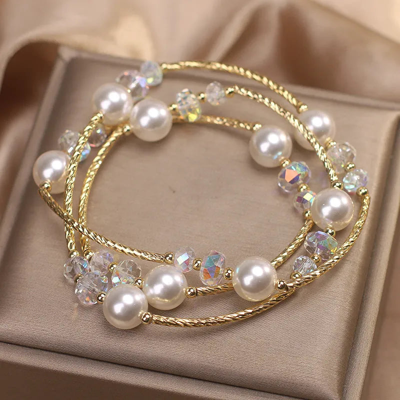 White agate multi-layer winding bracelet for women, ethnic style, light luxury
