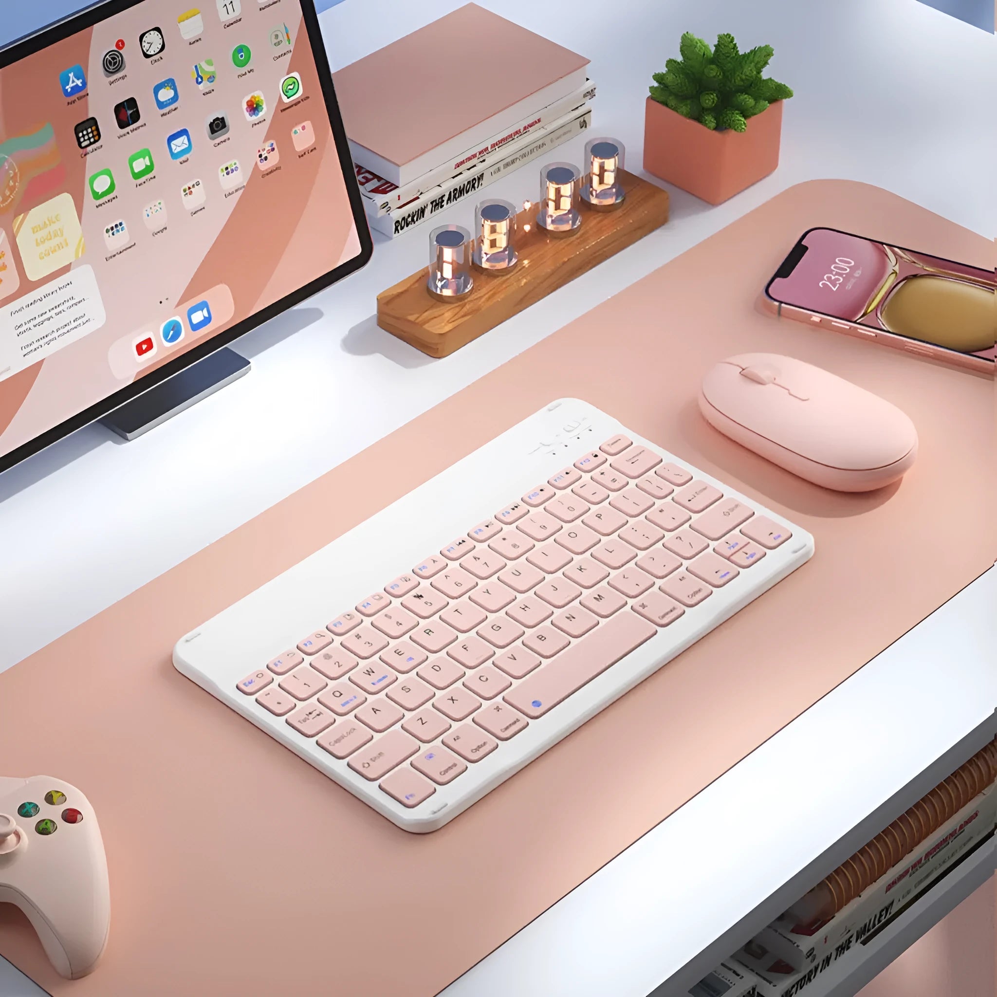 Girls Bluetooth tablet keyboard in colourful ABS design with wireless connectivity for office and home use.