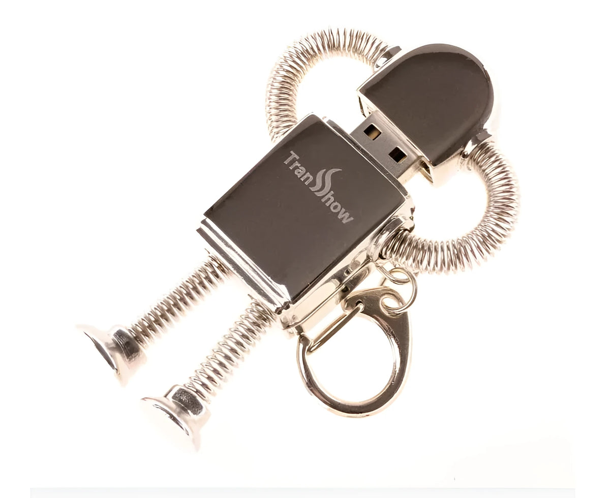 Springman metal robot U disk in zinc alloy, 80 x 23 x 14mm, Gold or Silver, 512MB to 64GB