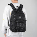 Large capacity nylon school backpack for girls with curved backplate, shown in a colour or print option.