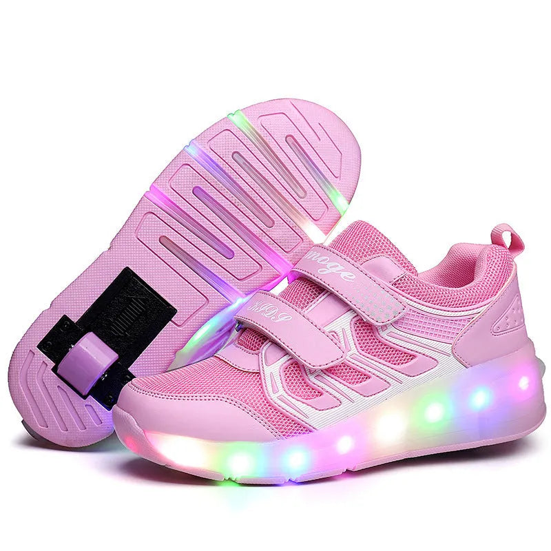Girls' roller skates with double PU wheels in blue, pink, and black colour options for outdoor use