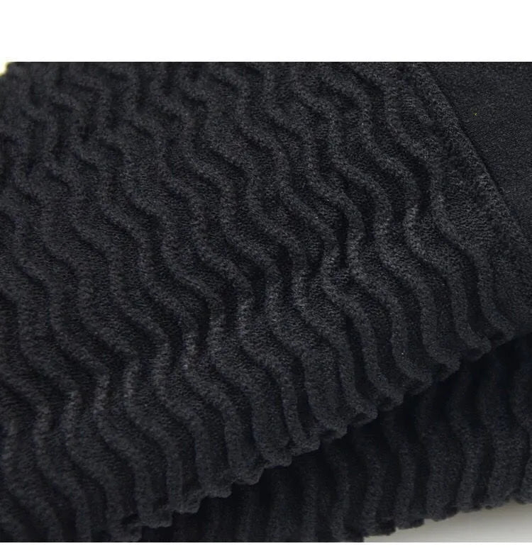 Pair of nylon leg shaping belt compression sleeves in black and skin colour, middle calf length, free size