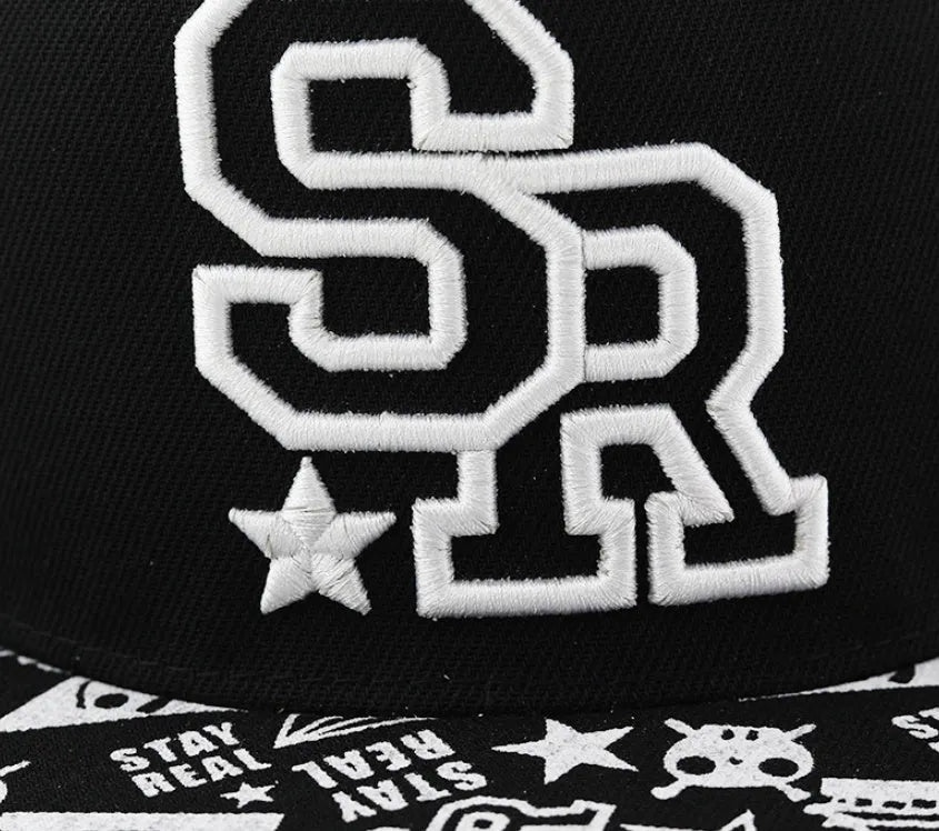 Adjustable cotton baseball cap with dome crown in Black or White