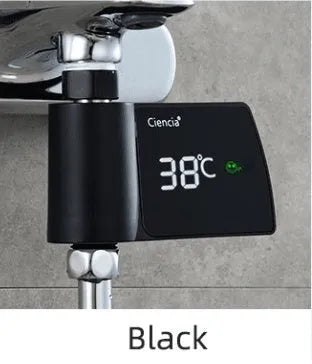 Plastic visual shower faucet water thermometer in black, no power consumption, 16x11.5x5cm