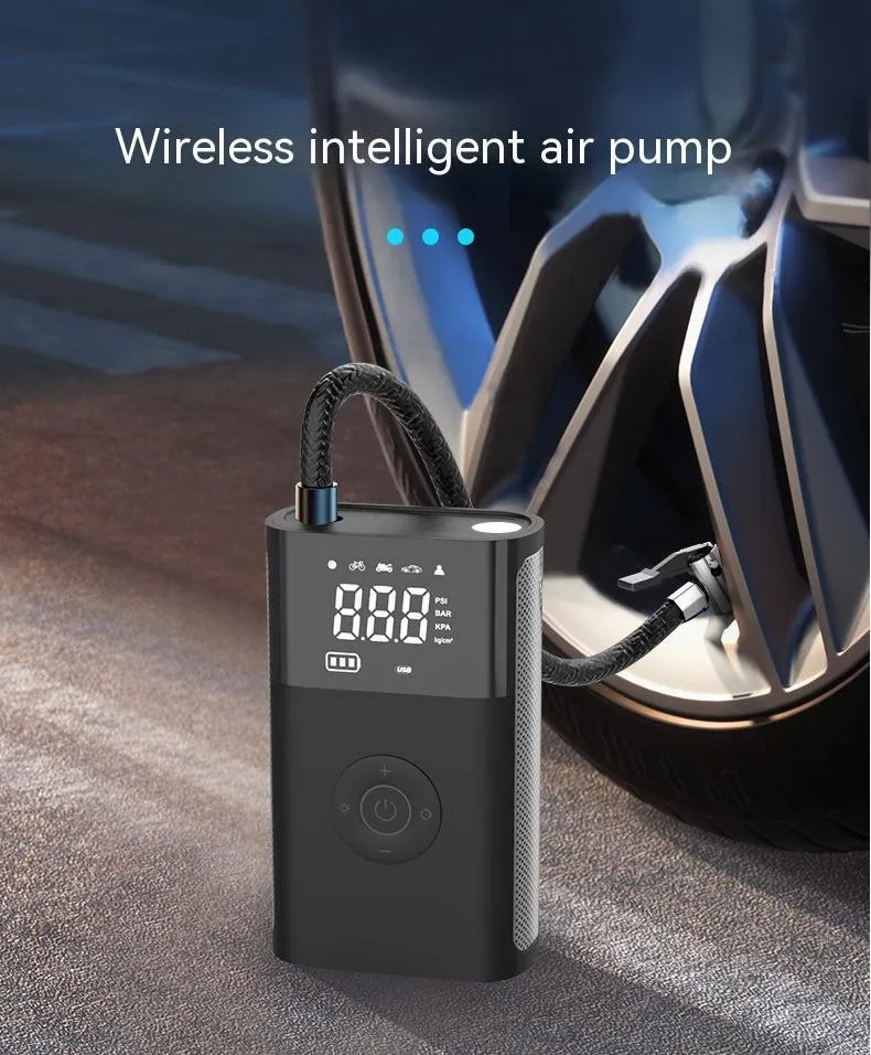 T2191-2 wireless digital handheld air pump with LCD display and multiple valve adapters