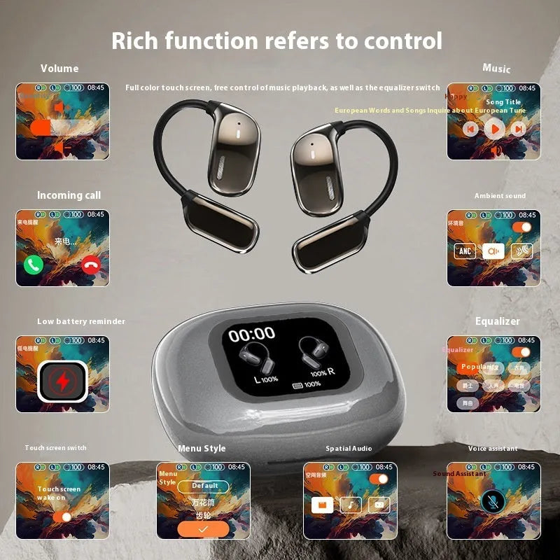 Smart full-color touch screen sports headset with ear hook design in Dark Gray