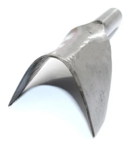 Six steel leather punch tools showing half-round and V-shaped profiles in sizes 15mm to 40mm