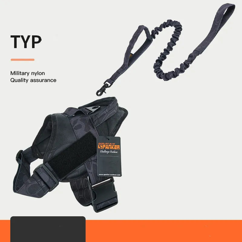 Large medium dog harness made from 1050D nylon with UTX buckle and adjustable straps in black