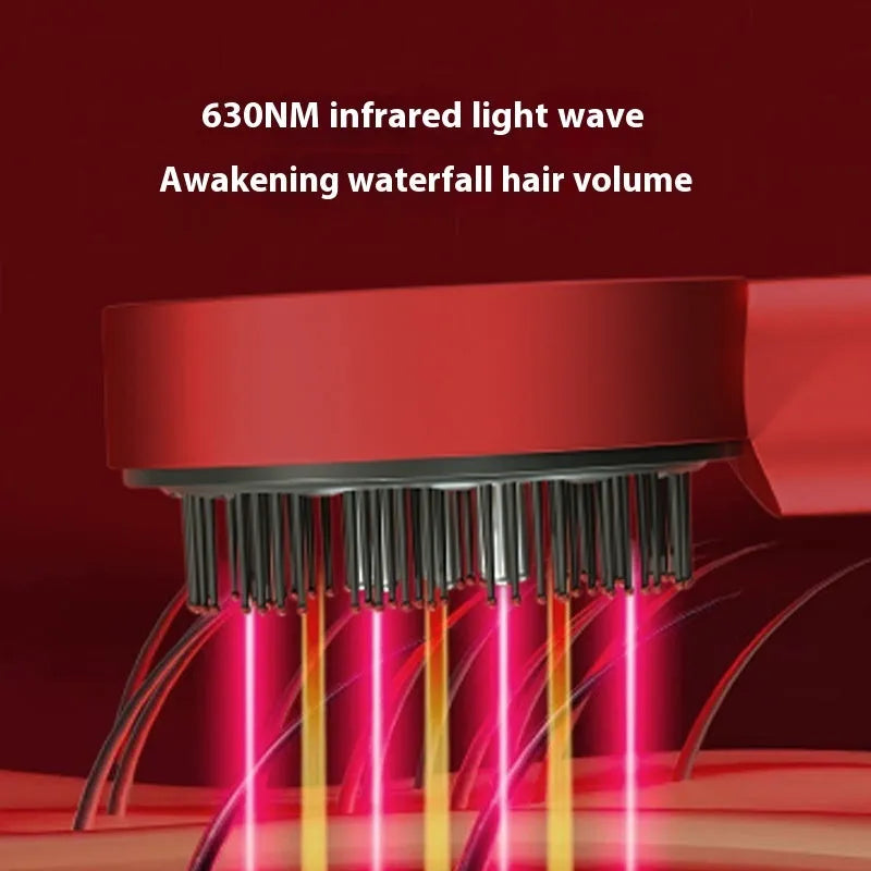 Red and blue light massage hair comb with plastic construction and Type-C charging port