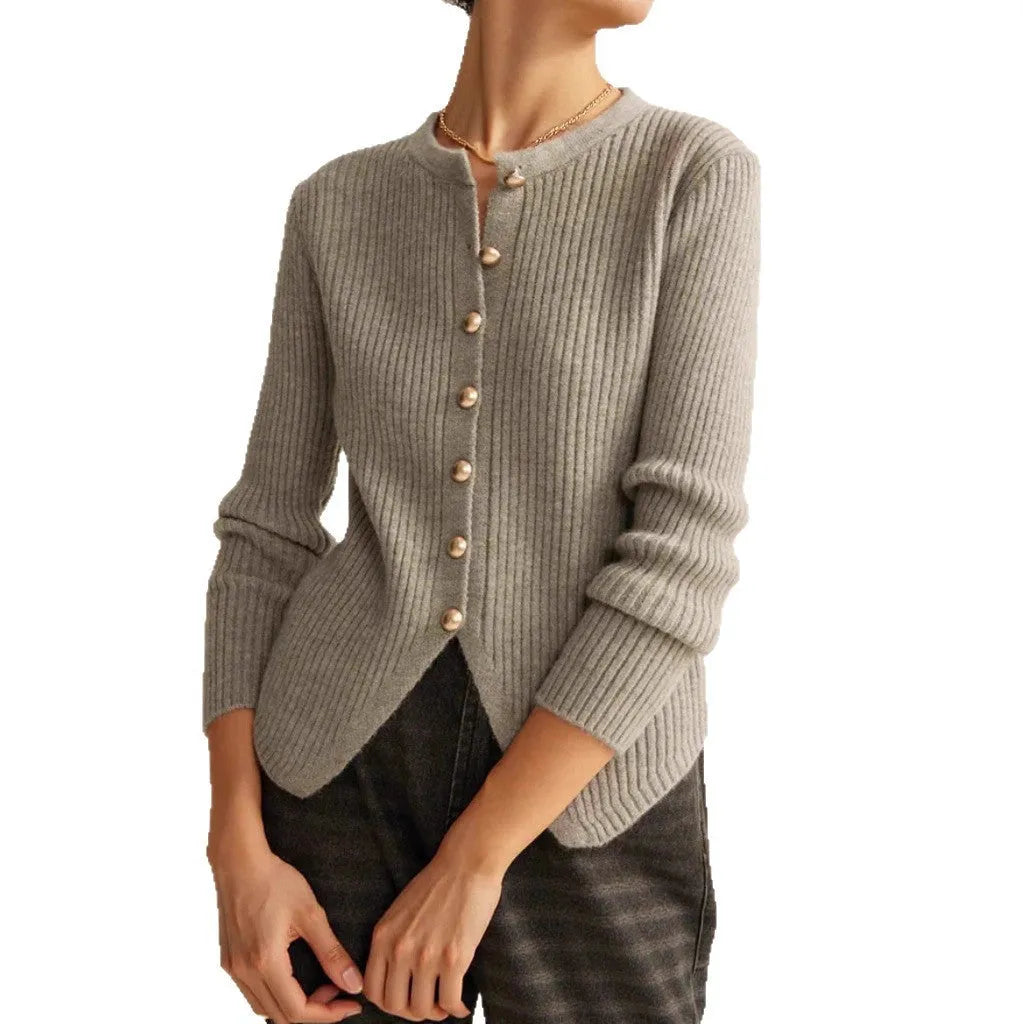 Women's loose-fitting cardigan sweater in red or silver colour for autumn and winter casual wear