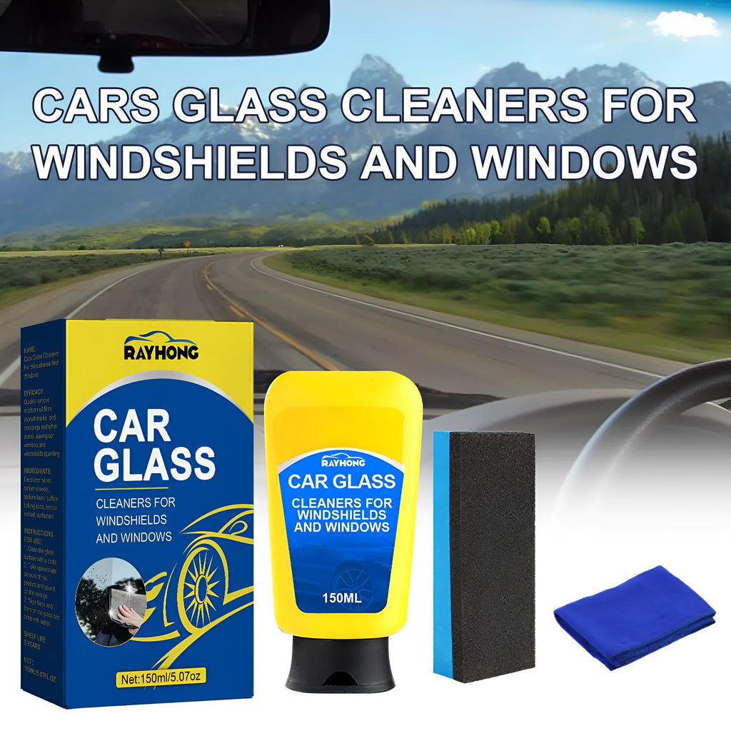Windscreen automotive detergent defogging kit with 150ml spray bottle, microfiber cloth, and application sponge