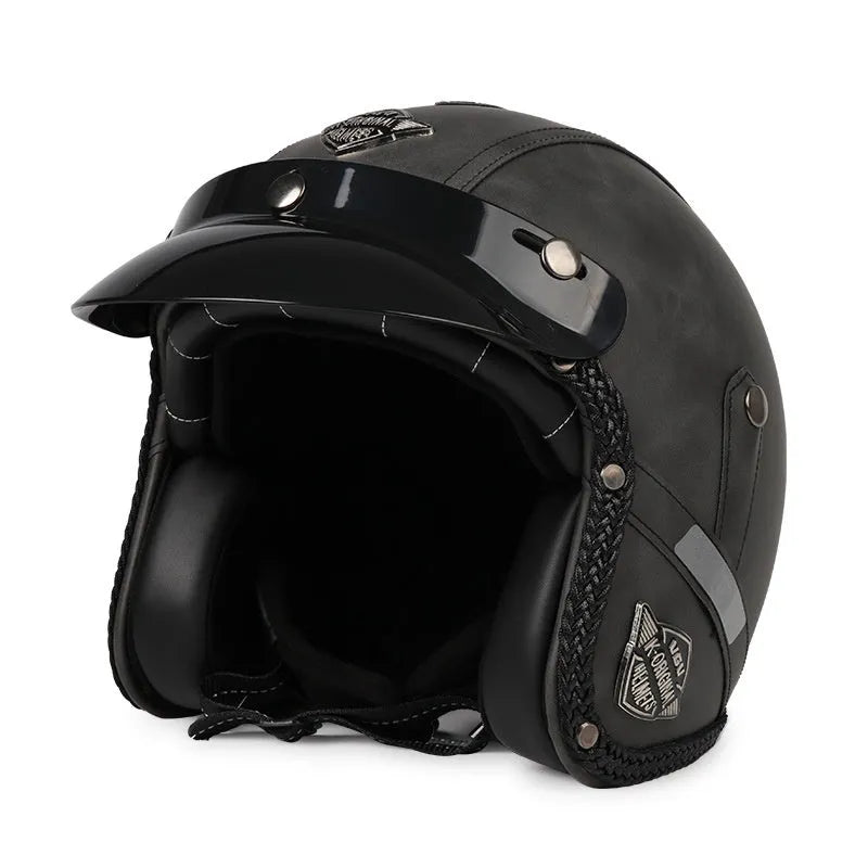 3C certified retro motorcycle helmet in matte black with ABS shell for adult commuting