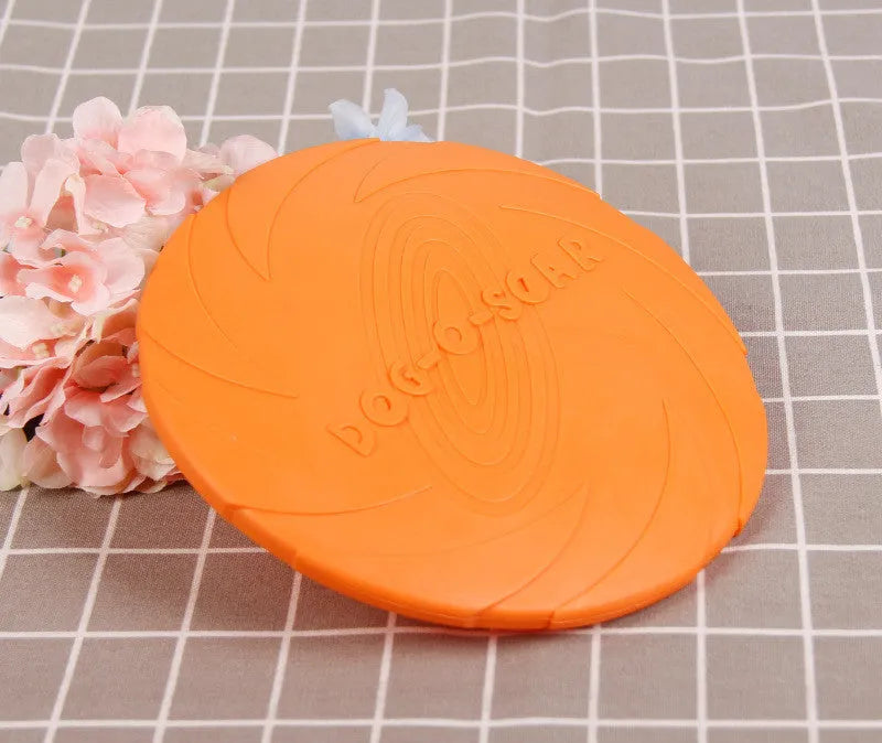Dog anti-bite training frisbee and interactive bite ring in orange and green plastic sizes medium large trumpet